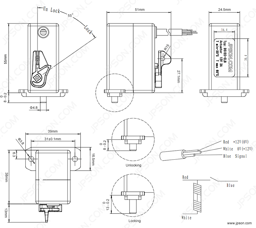 Type2 IEC 62196-2 electromagnetic lock structural drawing